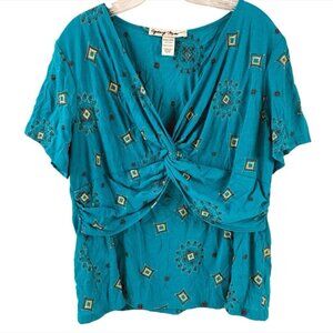 Cydney Mar Embroidered Babydoll Top Size XL Teal Blue